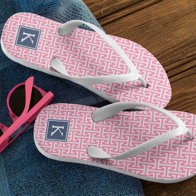Tongs Monogramme Motif rose et marine Preppy (Créateur téléchargé)