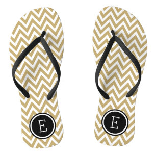 Tongs Monogramme or et noir Chevron
