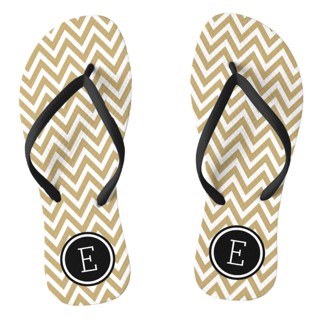 Tongs Monogramme or et noir Chevron (Semelle)