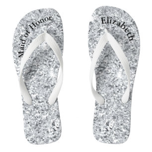 Tongs Monogramme Paillettes Argent Demoiselle d'Honneur