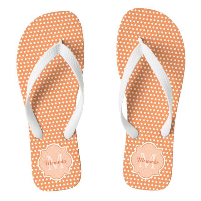 Tongs Monogramme Pois Sassy Orange Avec Nom (Semelle)