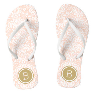 Tongs Monogramme rose et doré de Damas Floral