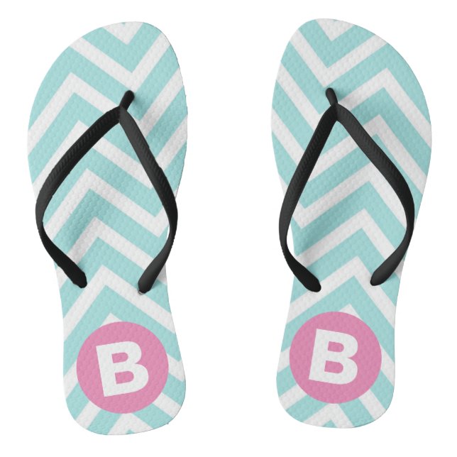 Tongs Monogramme Rose Poudre Chevron Bleu Clair Tendance (Semelle)
