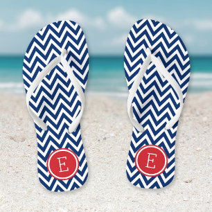 Tongs Monogramme rouge blanc et bleu Chevron