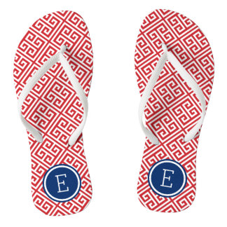 Tongs Monogramme rouge blanc et bleu grec