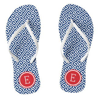 Tongs Monogramme rouge blanc et bleu grec