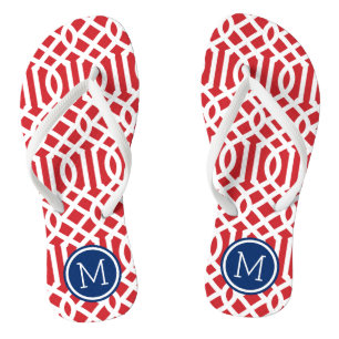 Tongs Monogramme rouge blanc et bleu Trellis