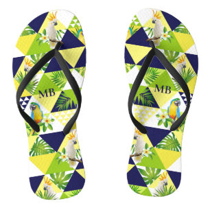 Tongs Monogramme Trendy Cockatoo Parrot Floral
