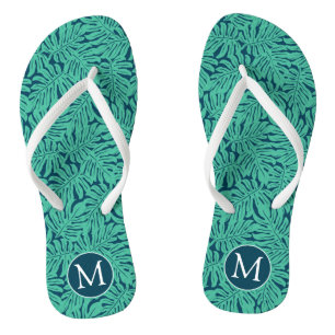 Tongs Monogramme tropical du motif de feuille de