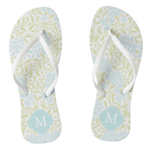 Tongs Monogramme vert et aqua Floral Damask