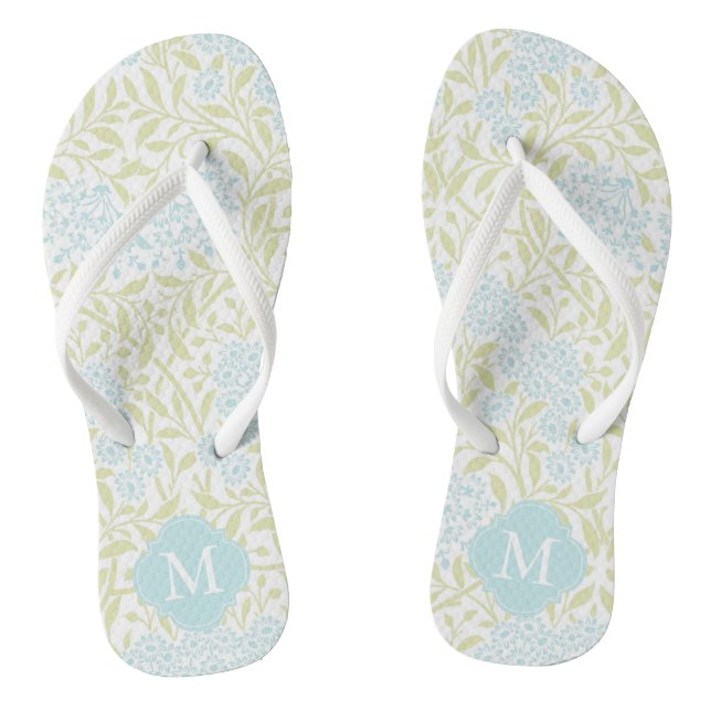 Tongs Monogramme vert et aqua Floral Damask (Semelle)