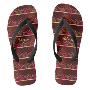 Tongs Monogramme Vintage Couleur Bourgogne Décor Luxe Or