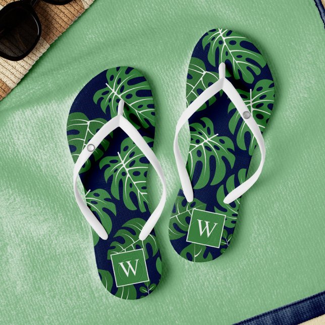 Tongs Monographie bleu et vert Feuille Monographie (Créateur téléchargé)