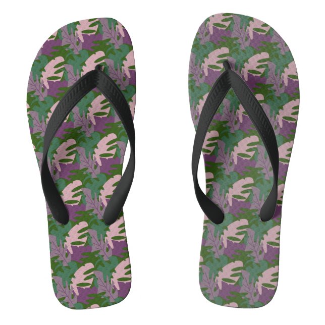 Tongs Monstera feuille thématique violet vert (Semelle)