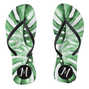 Tongs Monstera Feuilles Tropiques Monogrammes Flip Flops