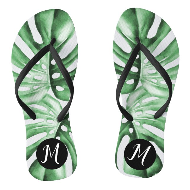 Tongs Monstera Feuilles Tropiques Monogrammes Flip Flops (Semelle)