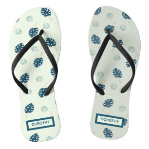 Tongs Monstère tropicale monogramme feuille sur bleu