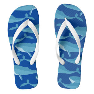 Tongs Morceau de baleines nager bleu foncé Personnalisé