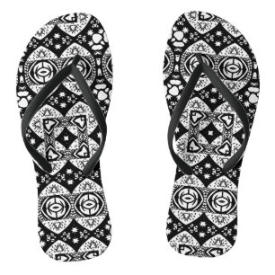 Tongs Mosaïque arabesque Motif Carrelage noir et blanc