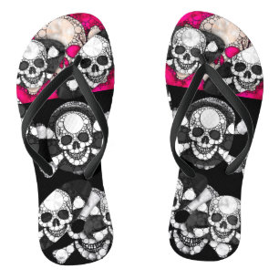 Tongs Motif à bille du crâne rose