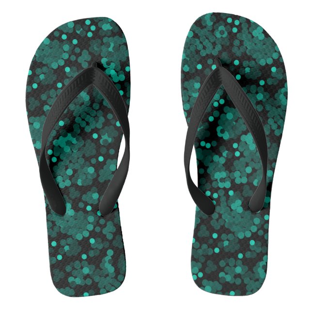 Tongs Motif à pois vert turquoise sur noir (Semelle)