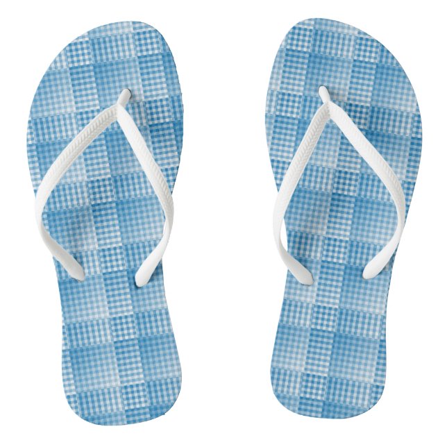 Tongs Motif Abstrait à Damier Bleu Blanc (Semelle)