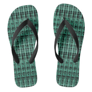 Tongs Motif abstrait rétro en plastique à damiers vert n