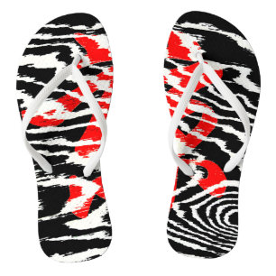 Tongs Motif Abstrait très Cool noir rouge blanc