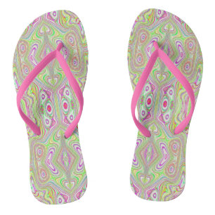 Tongs Motif Abstrait Trippy Retro Rose et Lime Green