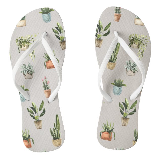 Tongs motif aquarelle de plantes en pot (Semelle)