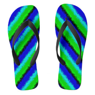 Tongs Motif arc-en-ciel bleu vert abstrait 3D