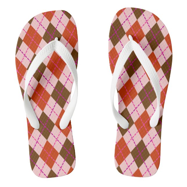 Tongs Motif Argyle Rouge Rose et Marron (Semelle)