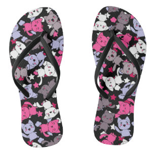 Tongs motif aux chats kawaii aux doodles mignons 3