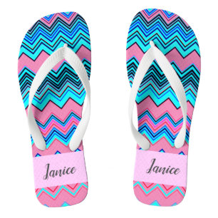 Tongs Motif bleu Chevron avec nom