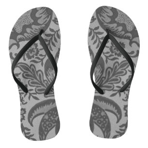 Tongs Motif botanique floral gris vintage