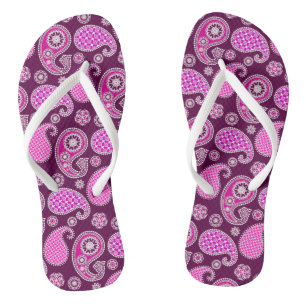 Tongs Motif cachemire, rose fuchsia, violet et blanc