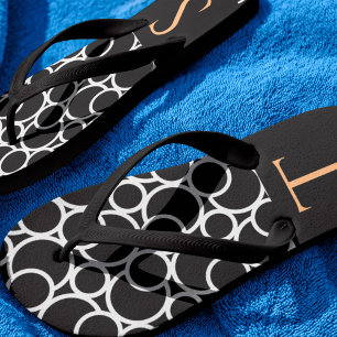 Tongs Motif Cercle noir et blanc avec Monogramme