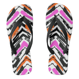 Tongs Motif Chevron De Main Noire, Orange Et Rose
