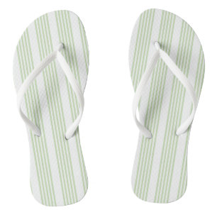 Tongs Motif cinq rayures vert pâle et blanc