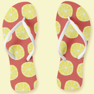 Tongs Motif Citron Citrus Coloré Jaune Été Amusant