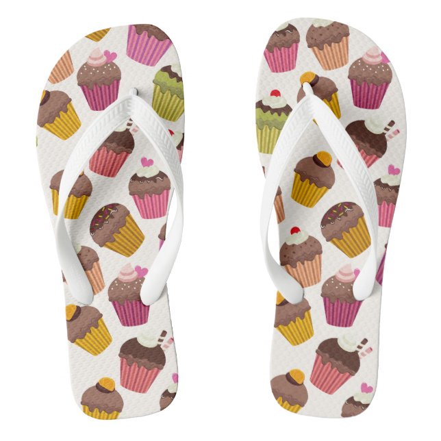 Tongs Motif Cupcake, Motif Muffin, Chocolat, Cœurs (Semelle)