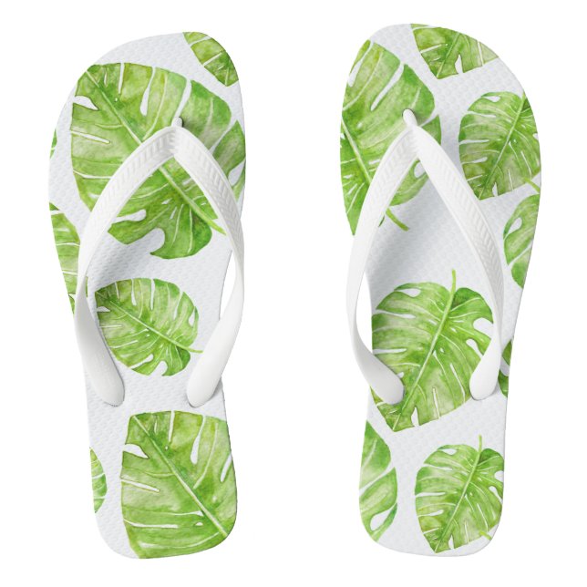 Tongs Motif Cute Chic Banana Leaf Vert Blanc (Semelle)