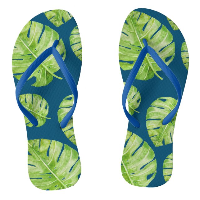 Tongs Motif Cute Chic Feuille de Banane Vert Bleu (Semelle)