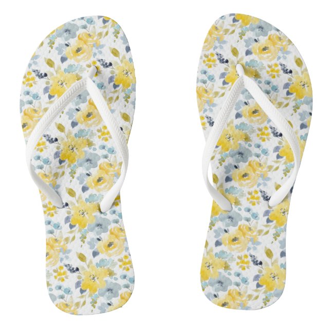 Tongs Motif d'aquarelle jaune et bleu (Semelle)