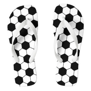 Tongs Motif de balle de football adapté noir blanc