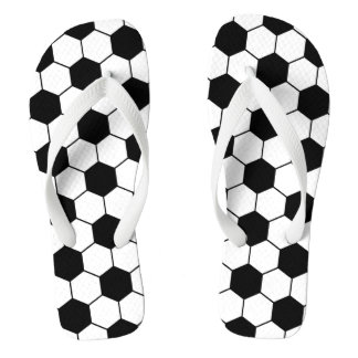 Tongs Motif de balle de football adapté noir blanc