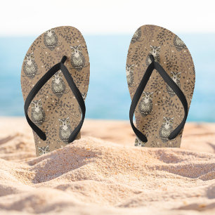 Tongs Motif de bois illustré de Chouette Brown