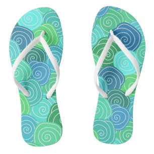 Tongs Motif de cercles roulants bleu-vert