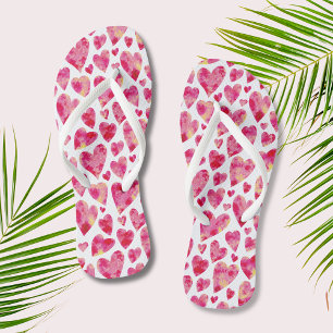 Tongs Motif de coeur d'amour rose chaud