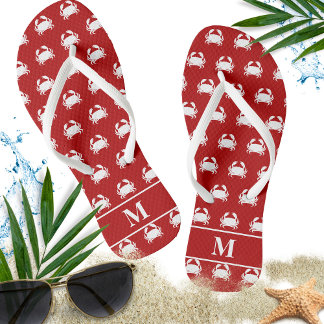 Tongs Motif de crabe rouge et blanc Personnalisation nau